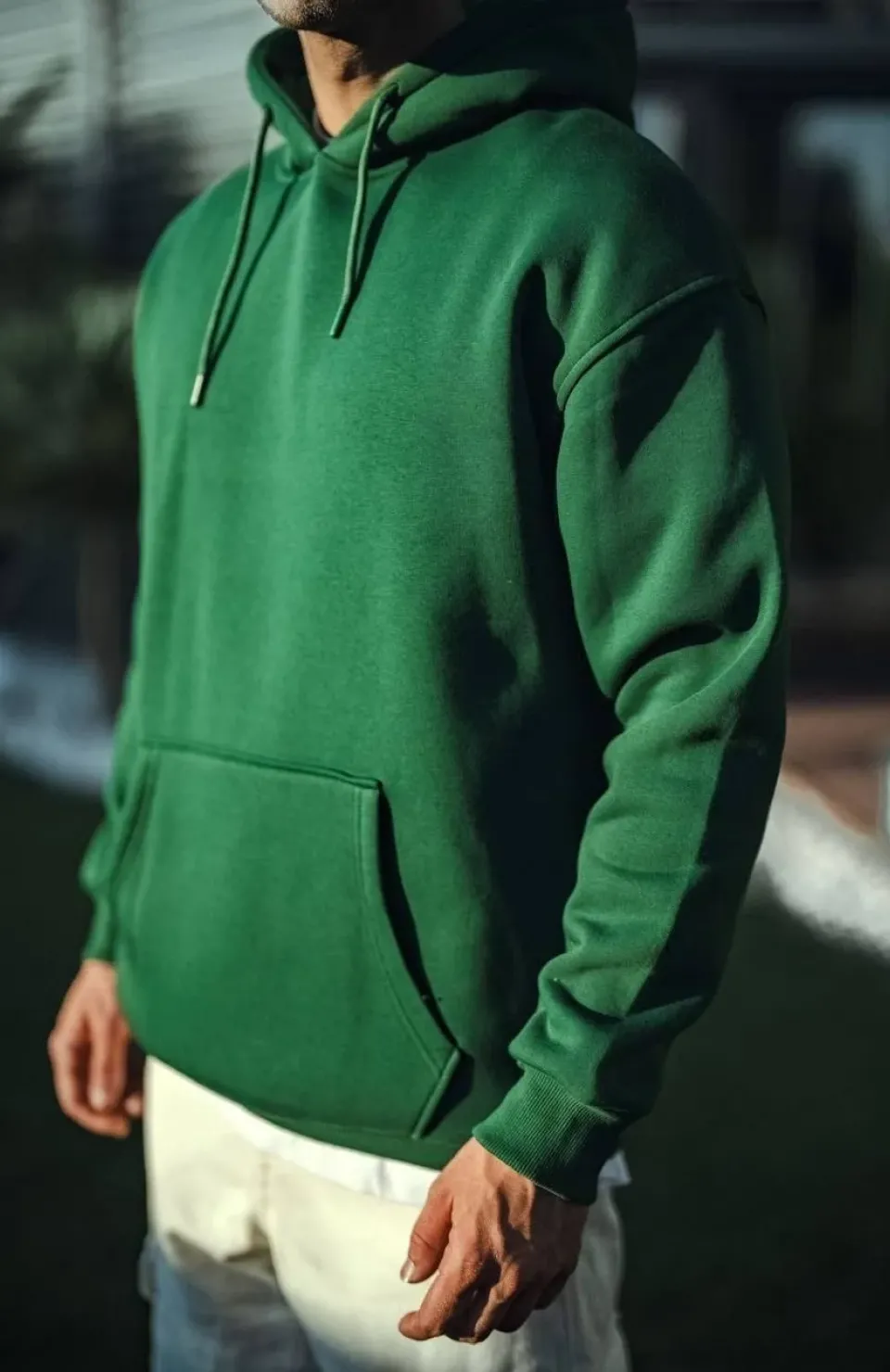 Üç İplik Penye Kapşonlu Basic SweatShirt - Haki