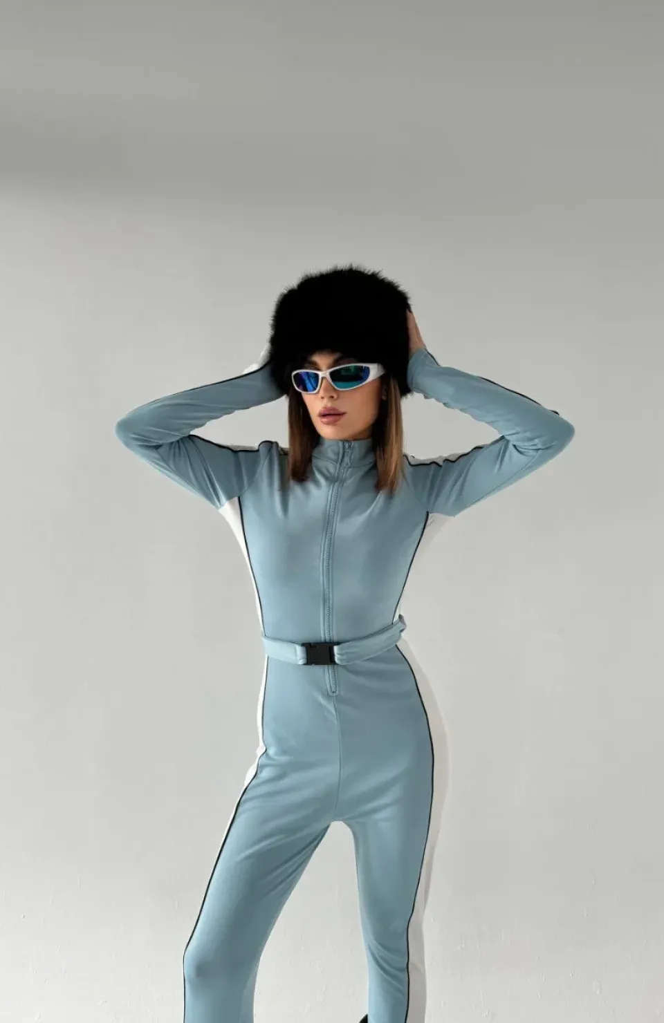 Kemer Detaylı Fermuarlı Tulum - Bebe Mavisi