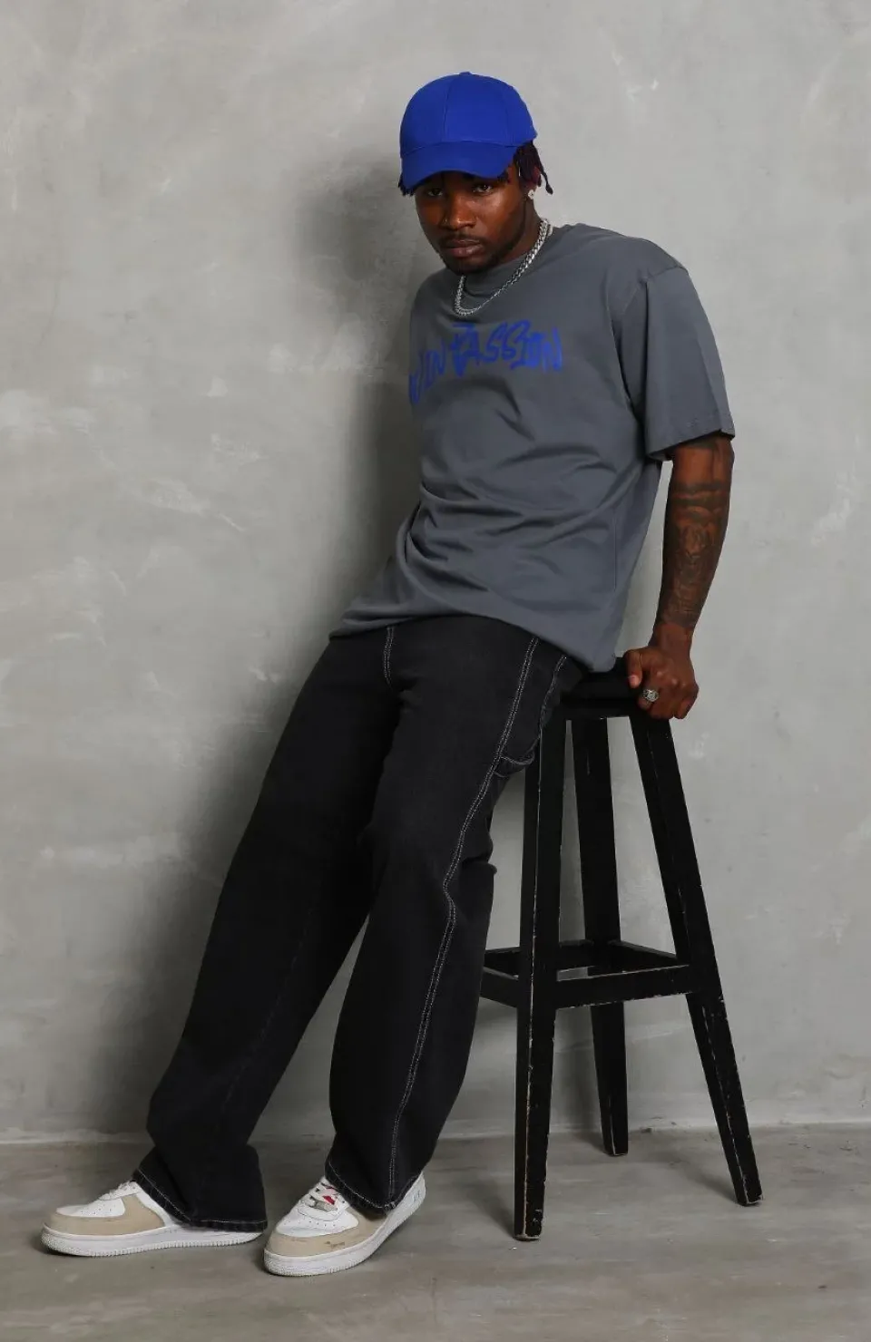 Unisex Oversize Baskılı Bisiklet Yaka T-Shirt - Füme