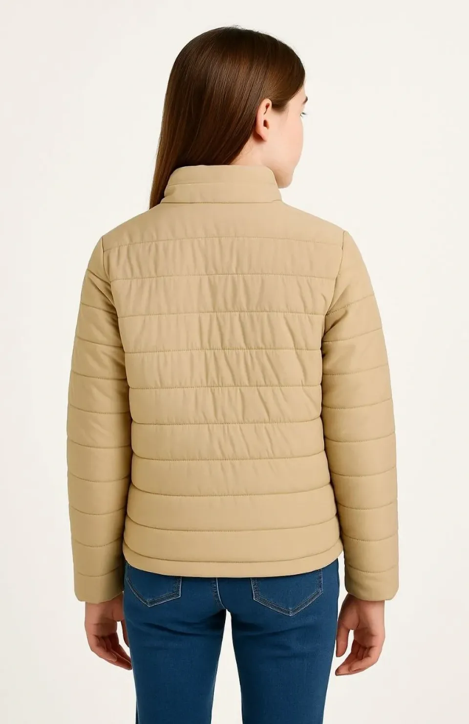 Kız Çocuk Şişme Mont Hafif ve Sıcak Tutucu Kışlık Fermuarlı Su İtici Rahat Günlük Mont Kapüşonuz Modern Tasarım - Bej Somersan Giyim | Kadın, Erkek ve Çocuk Moda