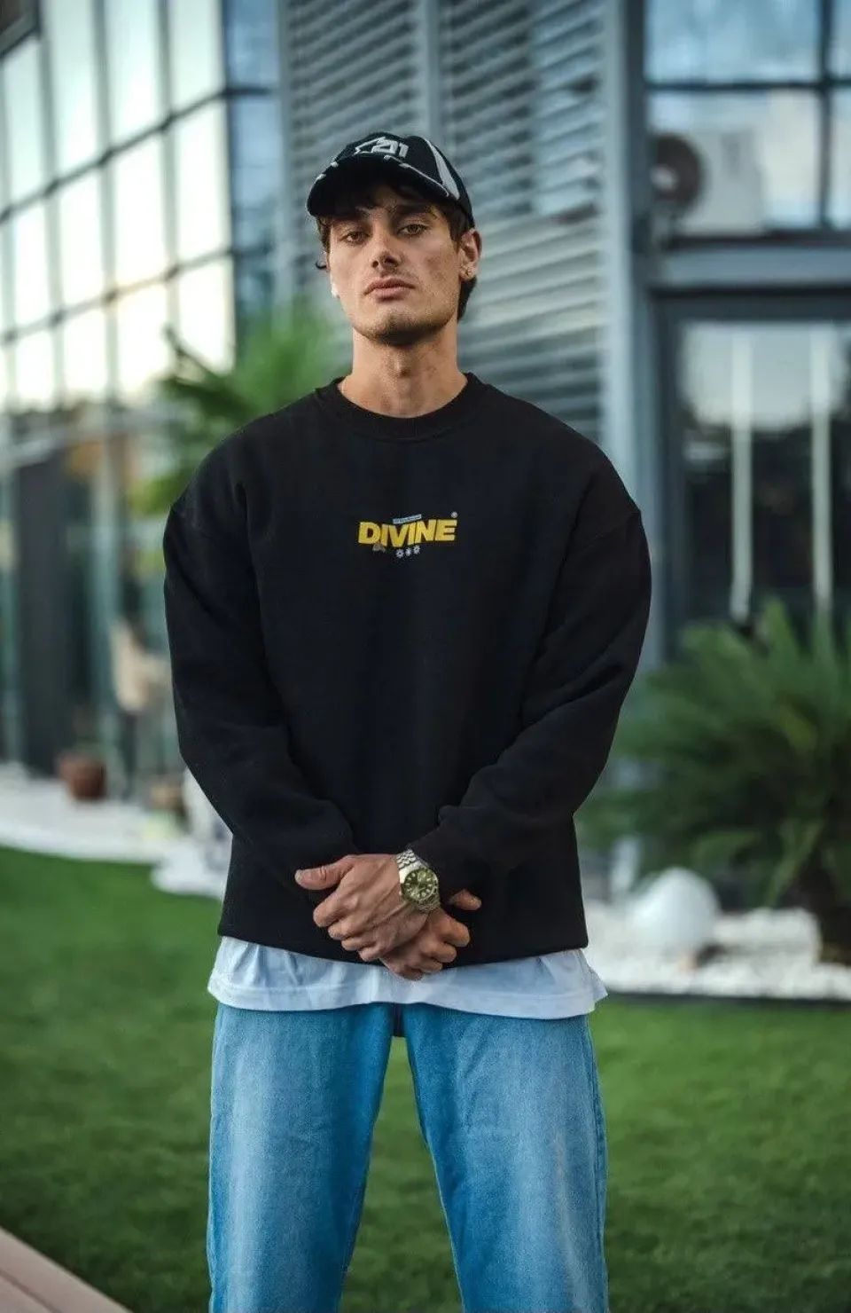 Kışlık Bisiklet Yaka Baskılı SweatShirt - Siyah