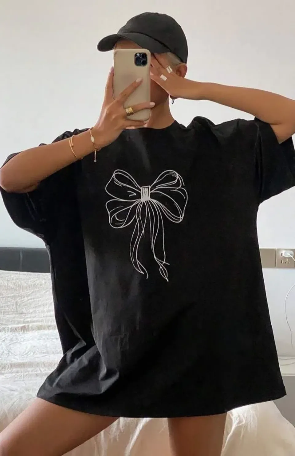 Kadın Baskılı Oversize T-shirt - Siyah