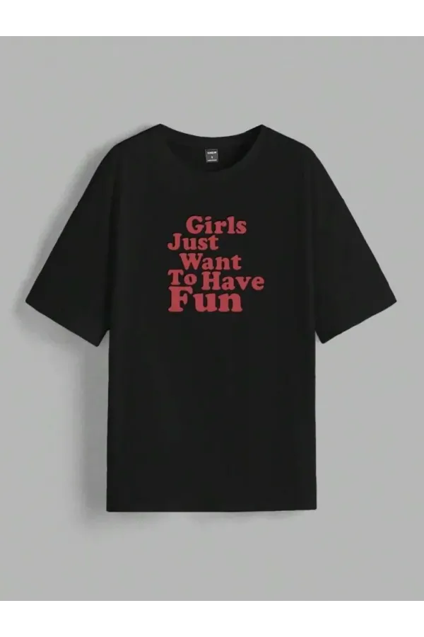 Kadın Baskılı Oversize T-shirt - Siyah