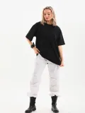 Unisex Bisiklet Yaka 20/1 Düz Oversize T-Shirt - Siyah