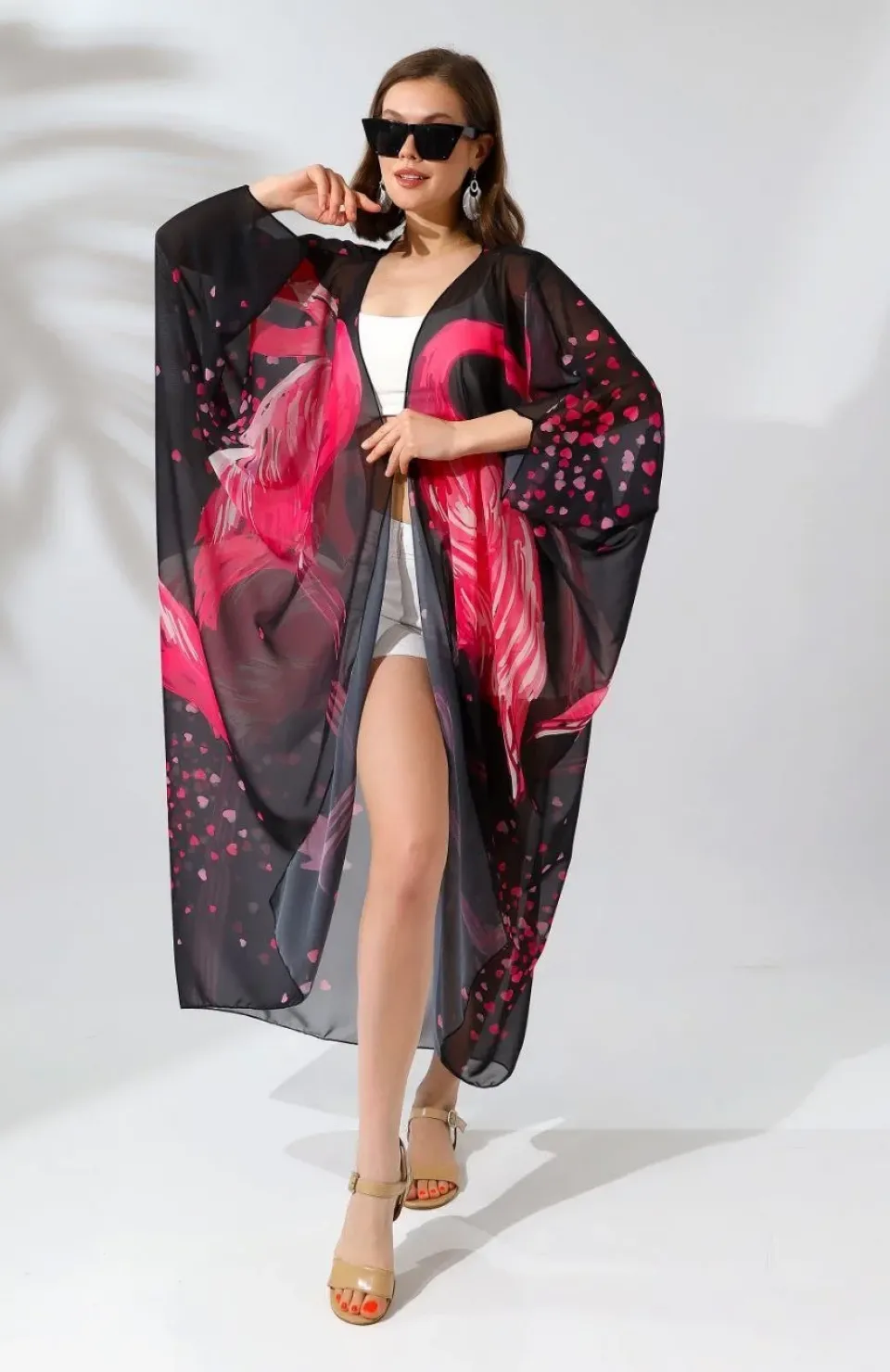 Kadın Rahat Kesim Şifon Kimono - Siyah