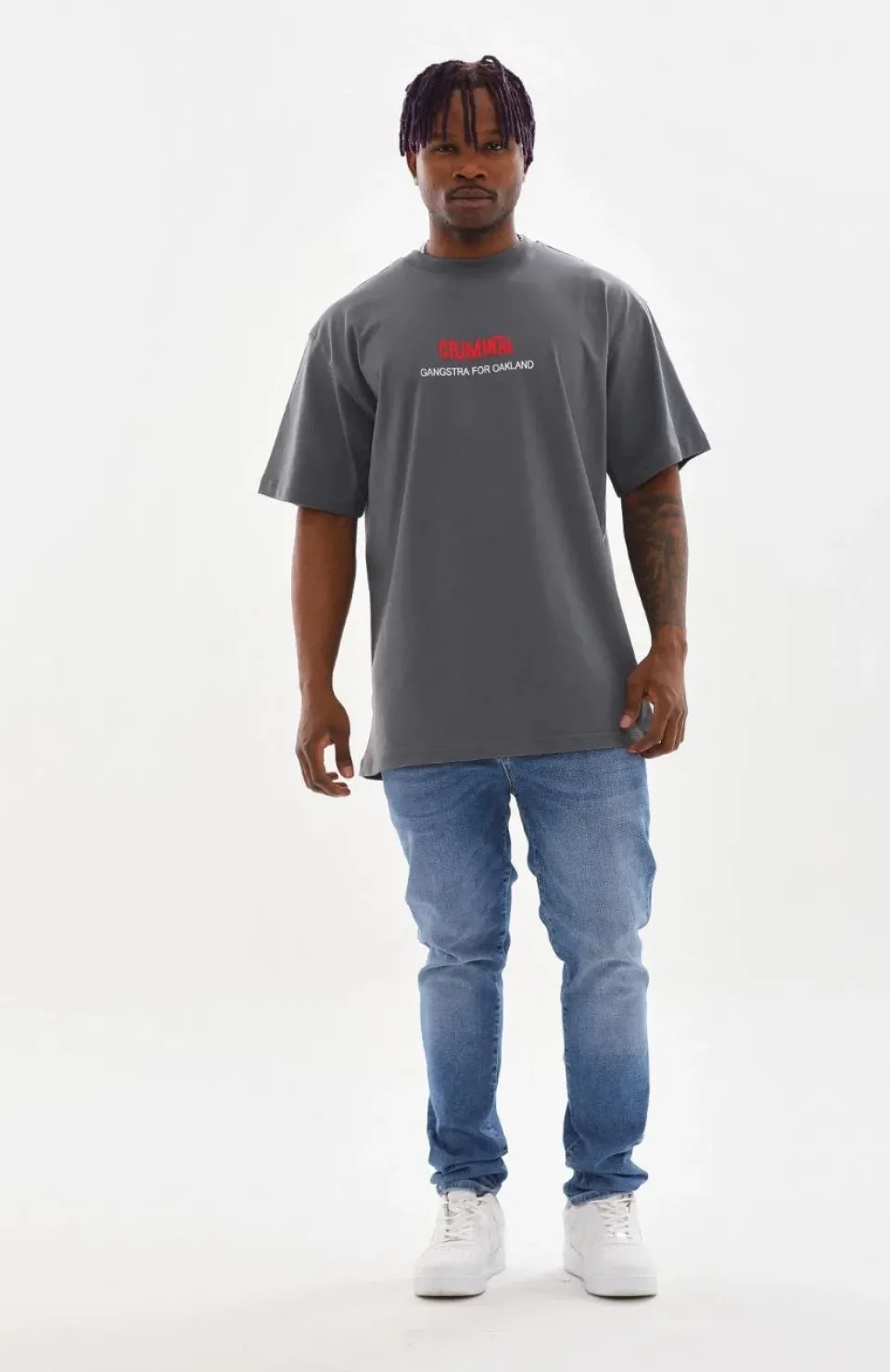 Unisex Baskılı Oversize T-Shirt - Füme