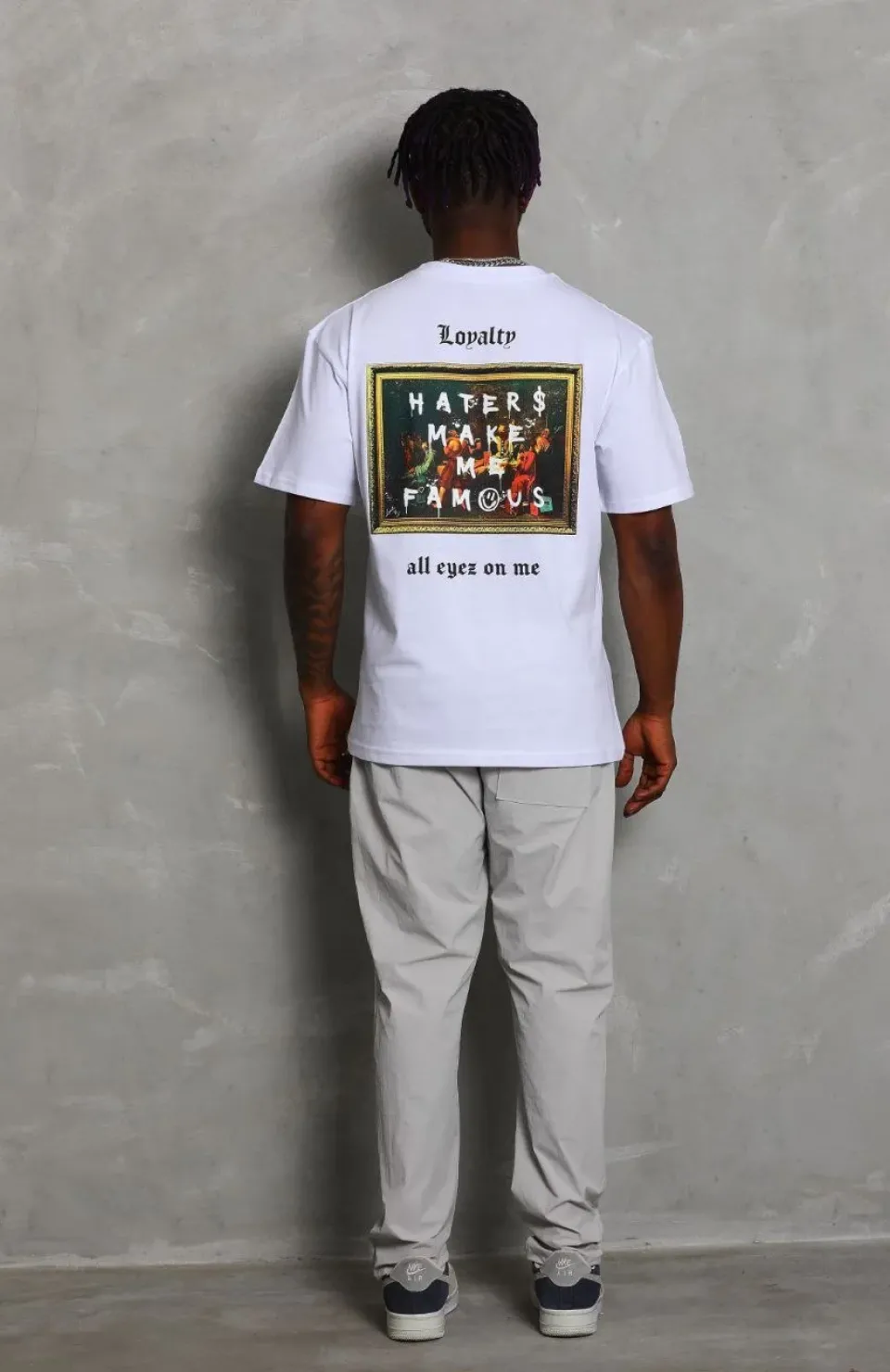 Unisex Oversize Baskılı Bisiklet Yaka T-Shirt - Beyaz