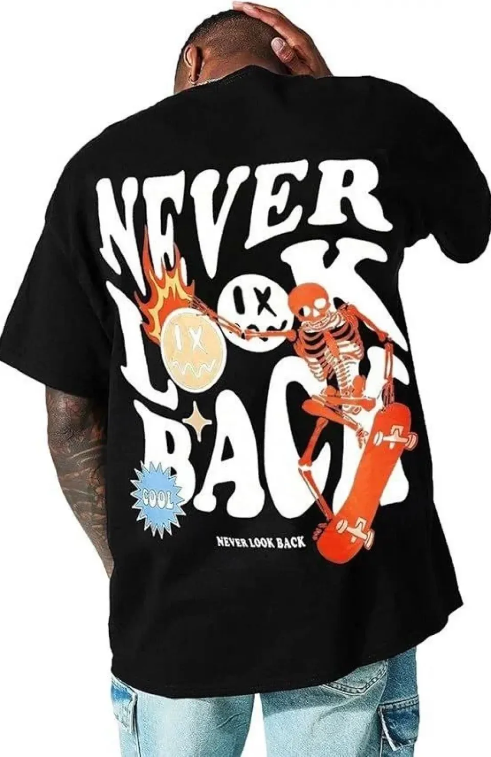 Erkek Bisiklet Yaka Kısa Kol Baskılı T-shirt - Siyah