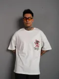 Erkek Sırt Baskılı A Kalite Oversize T-shirt - Beyaz