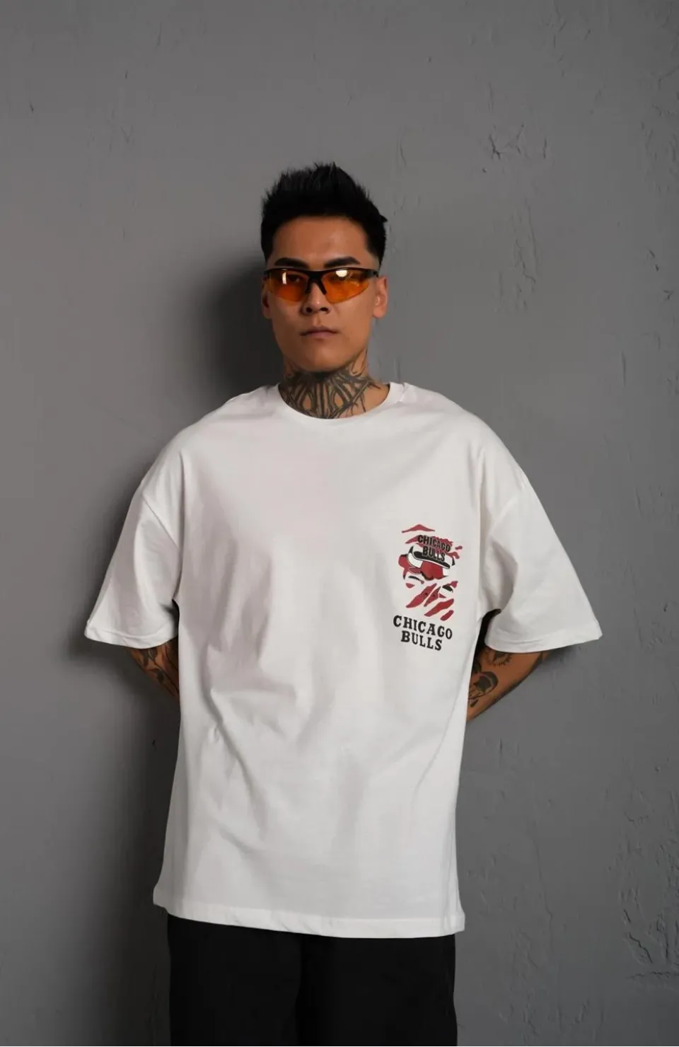 Erkek Sırt Baskılı A Kalite Oversize T-shirt - Beyaz