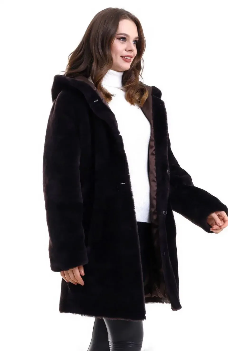 Kadın Reks Kapüşonlu - Kahverengi