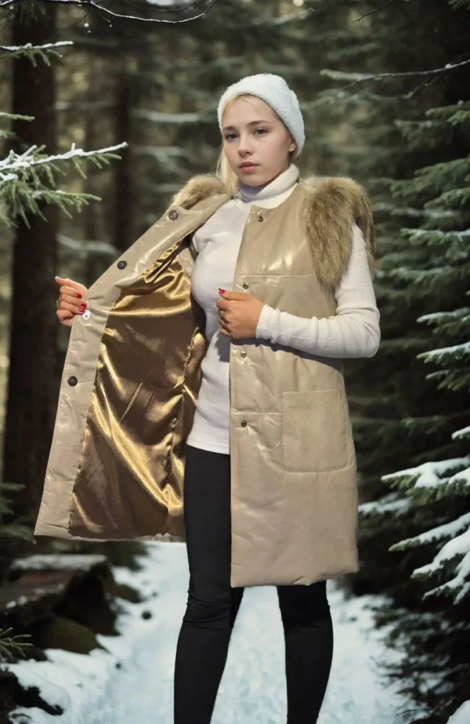 Kadın Kolsuz Hakiki Deri Kürk - Krem Somersan Giyim | Kadın, Erkek ve Çocuk Moda