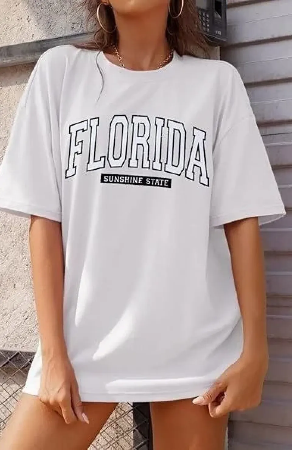 Kadın Bisiklet Yaka Baskılı T-shirt - Beyaz