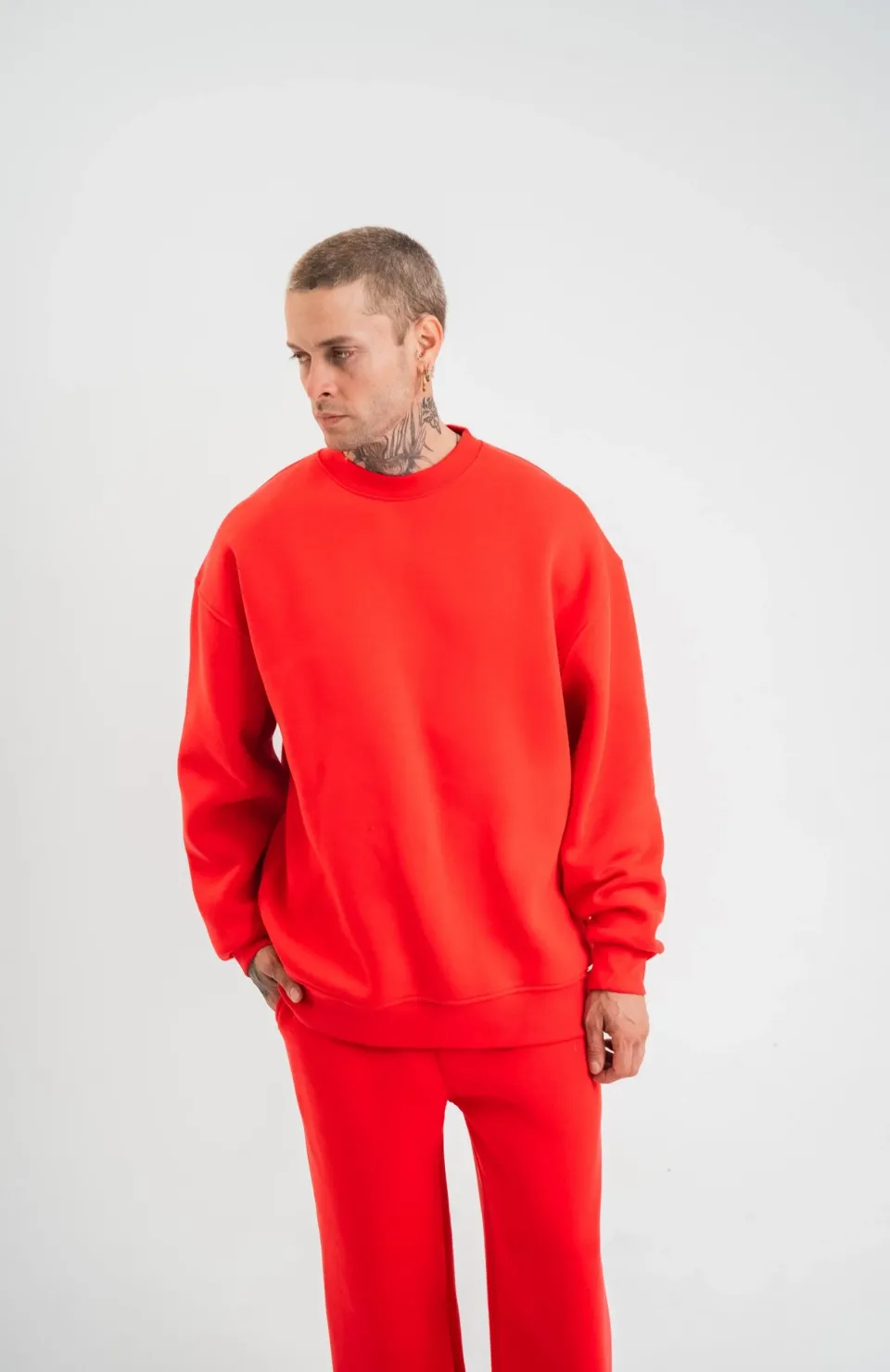 Uzun Kol Bisiklet Yaka Basic SweatShirt - Kırmızı