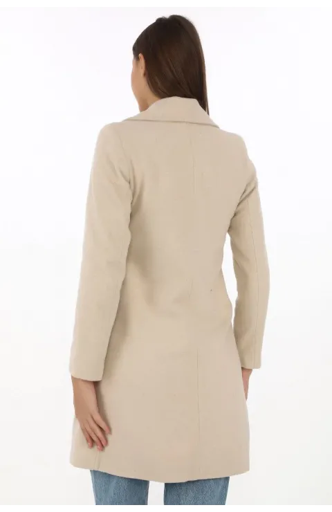 Düğmeli İçi Astarlı Kadın Kaşmir Kaşe Kaban - Bej