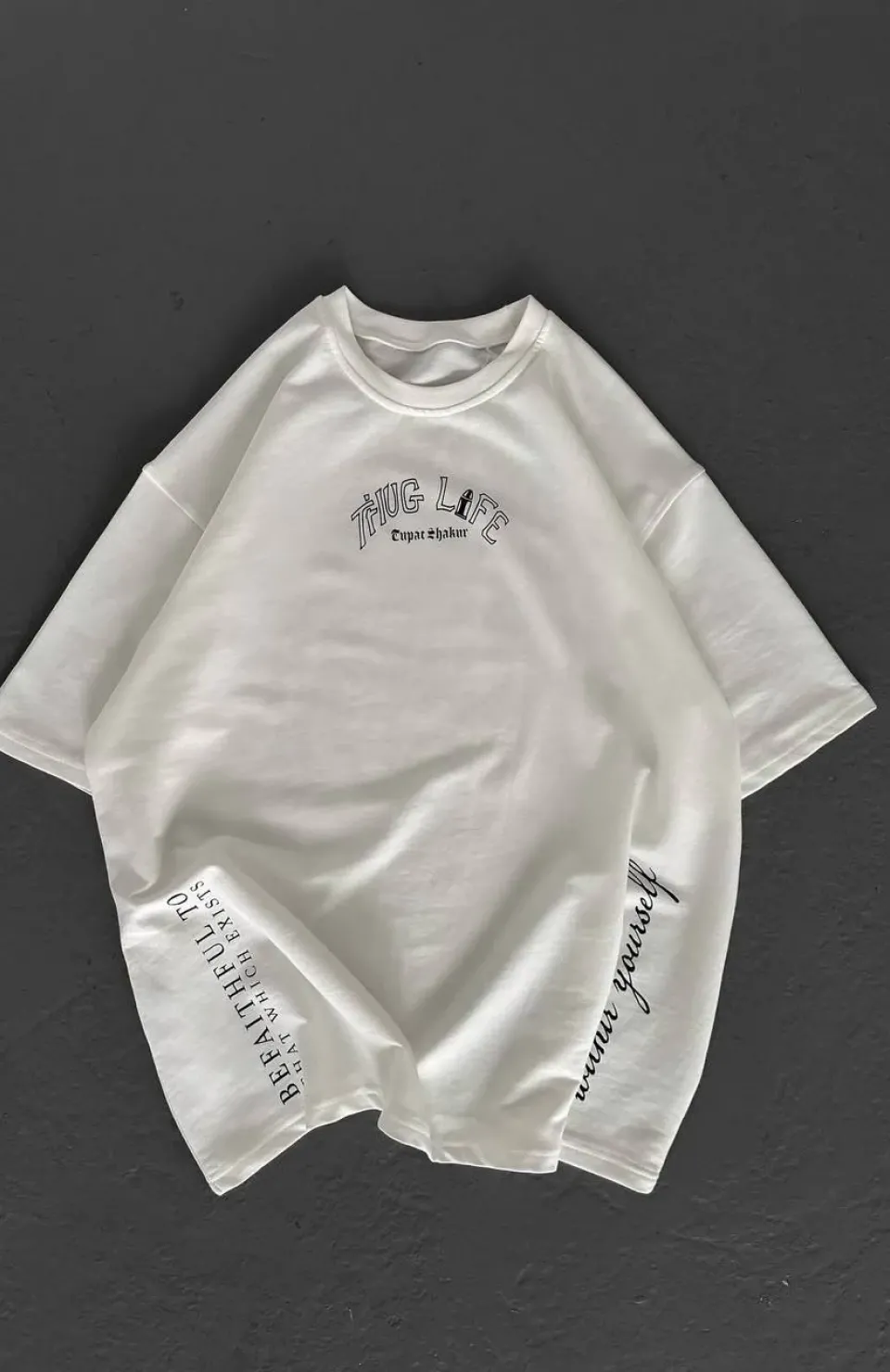 Unisex Baskılı Oversize T-Shirt - Beyaz