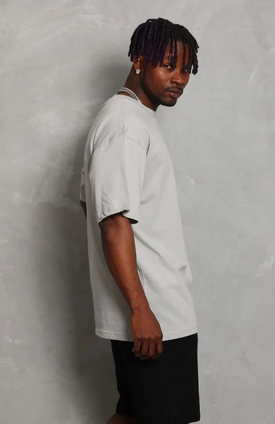 Unisex Oversize Düz Bisiklet Yaka T-Shirt - Gri