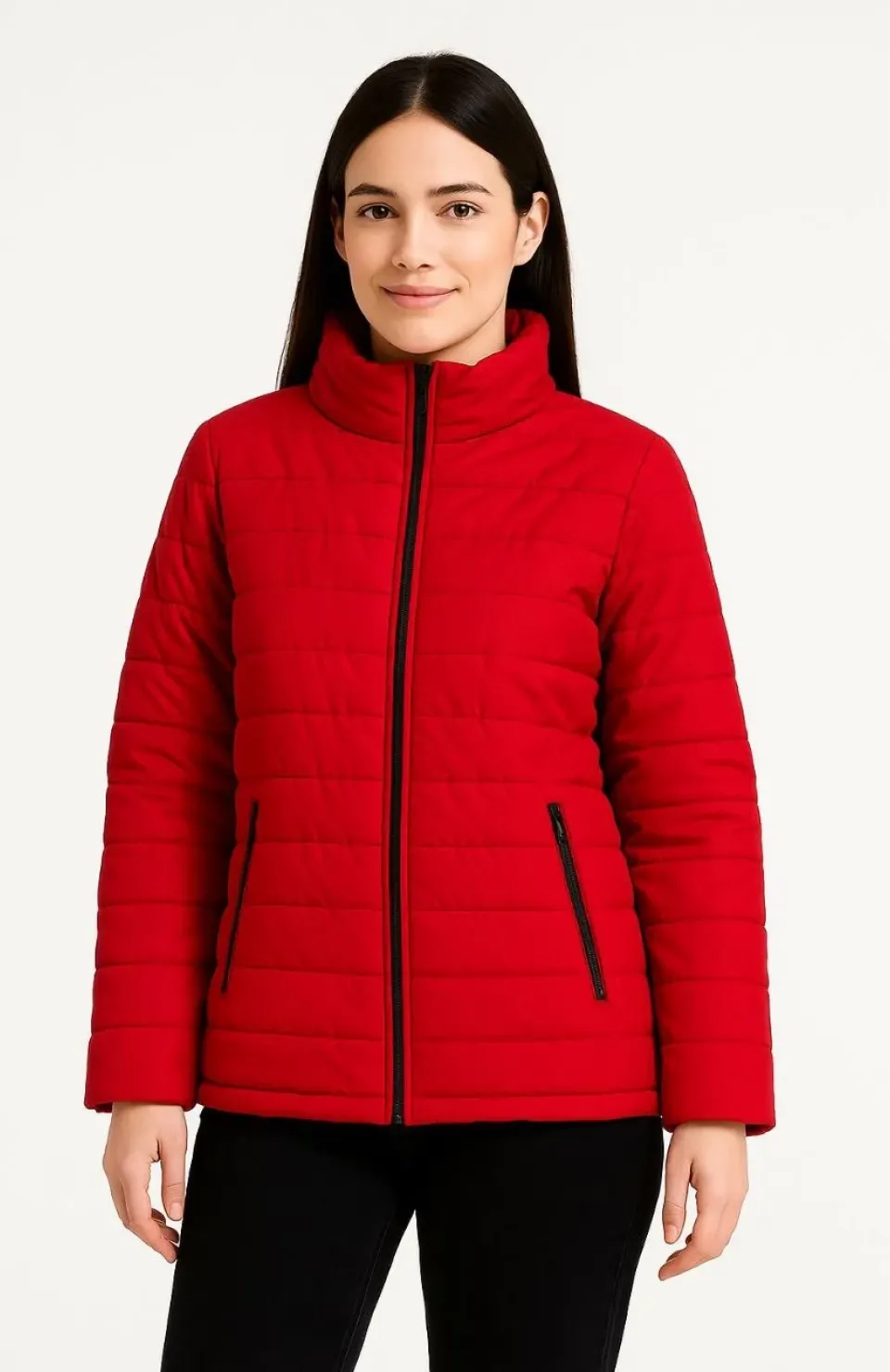 Kadın Bomber Mont Ceket – Su İtici Kumaş, Kapitone Astarlı, Fermuarlı, Kışlık - Kırmızı