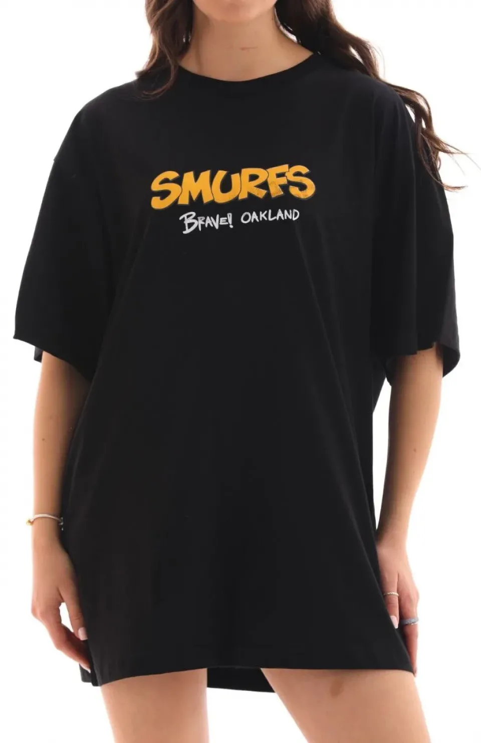 Unisex Bisiklet Yaka Baskılı Oversize T-Shirt - Siyah