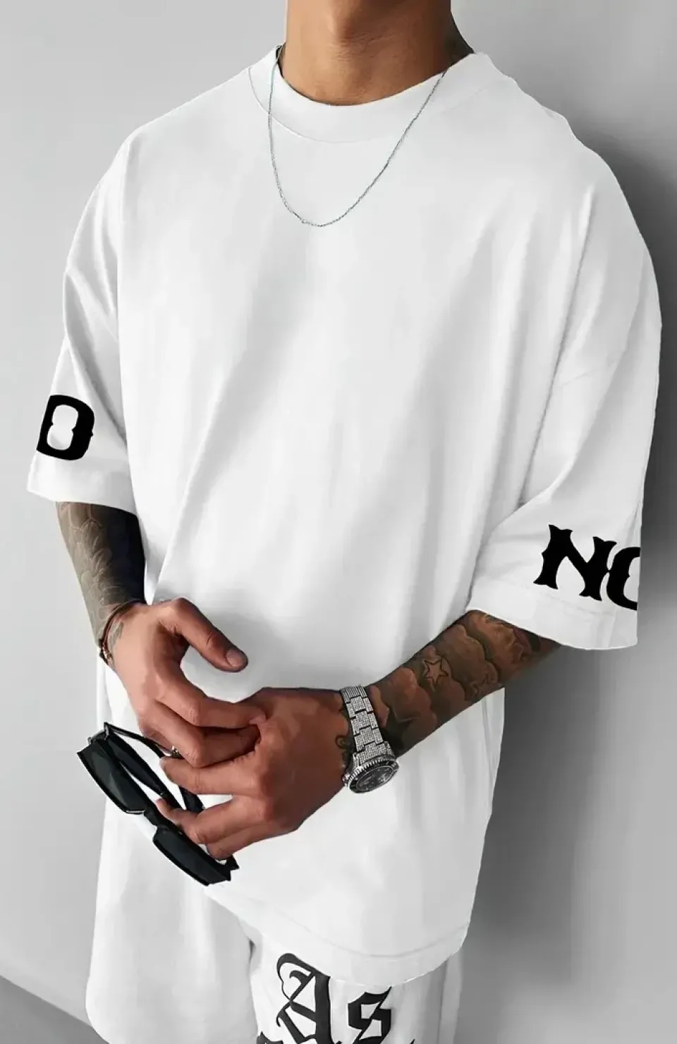 No Risk No Story Baskılı Oversize Bisiklet Yaka T-shirt - Beyaz