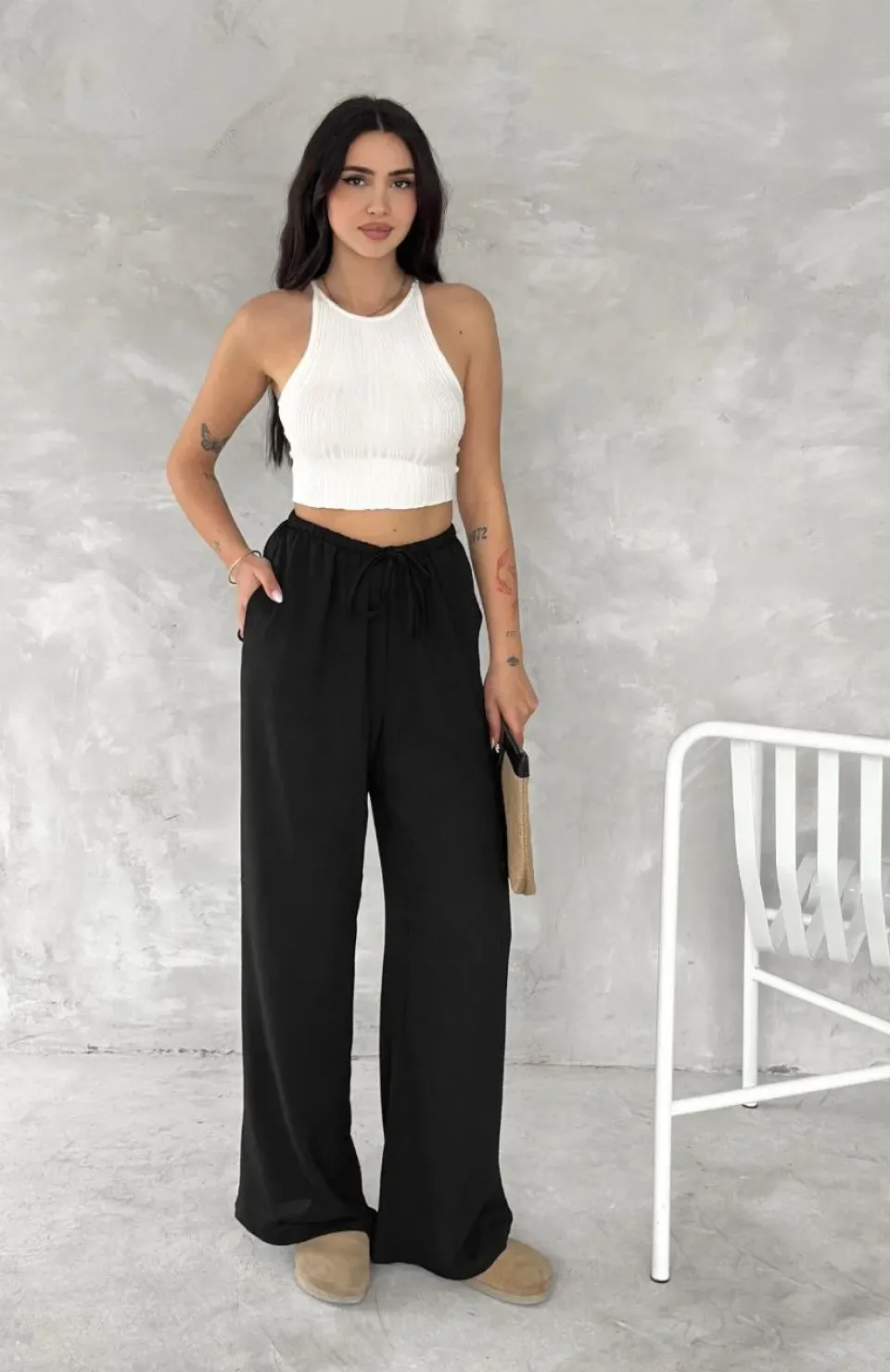 Ayrobin Oversize Kadın Pantalon - Siyah