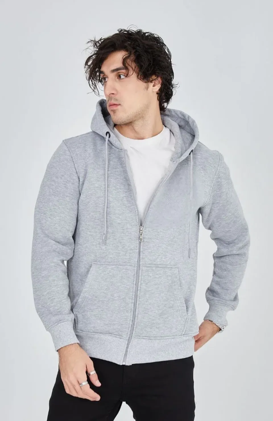 Unisex Tam Fermuarlı Kapşonlu  SweatShirt - Gri Somersan Giyim | Kadın, Erkek ve Çocuk Moda