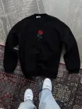Oversize Üç İplik Bisiklet Yaka Baskılı SweatShirt - Siyah