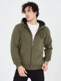 Erkek Kapüşonlu Baskılı Fermuarlı Hırka - Yeşil