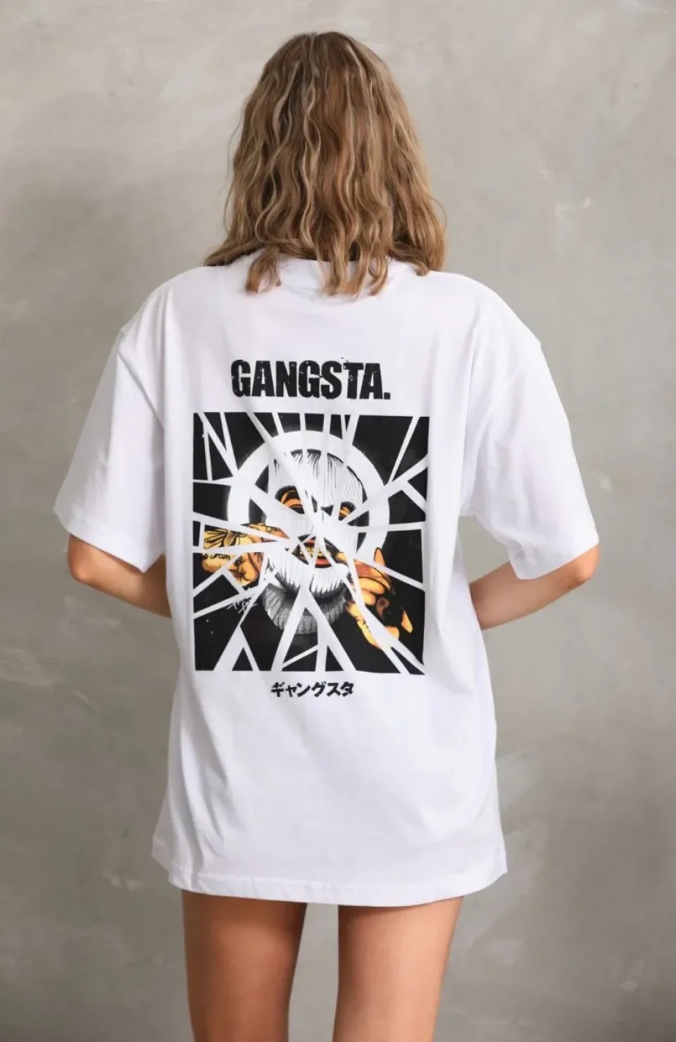 Unisex Baskılı Oversize T-Shirt - Beyaz