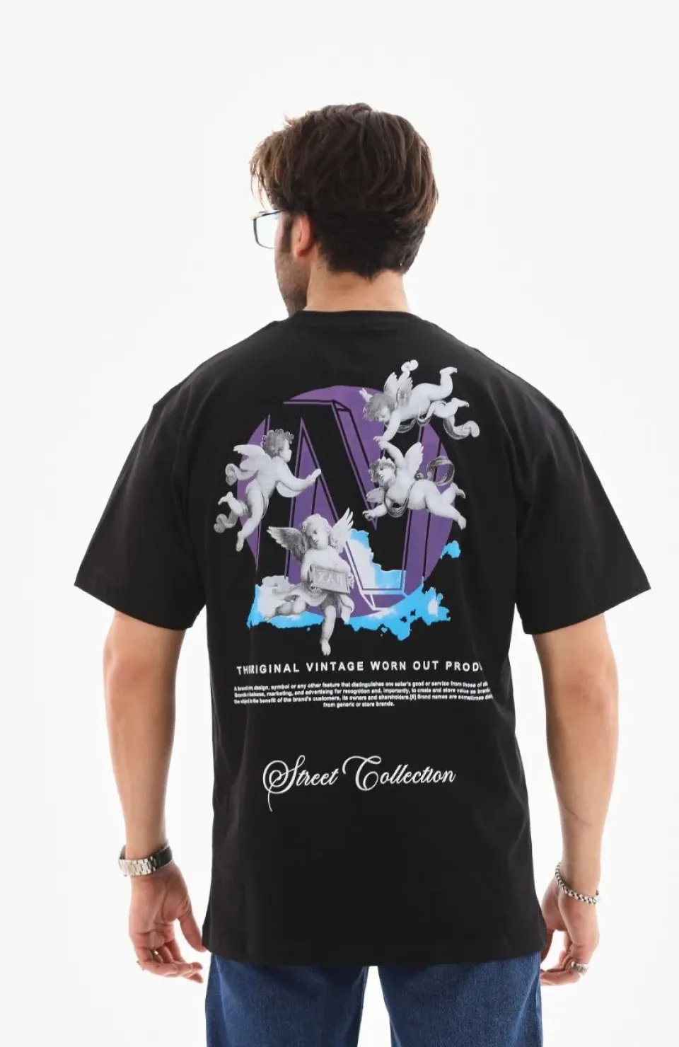 Unisex Bisiklet Yaka Baskılı Oversize T-Shirt - Siyah Somersan Giyim | Kadın, Erkek ve Çocuk Moda