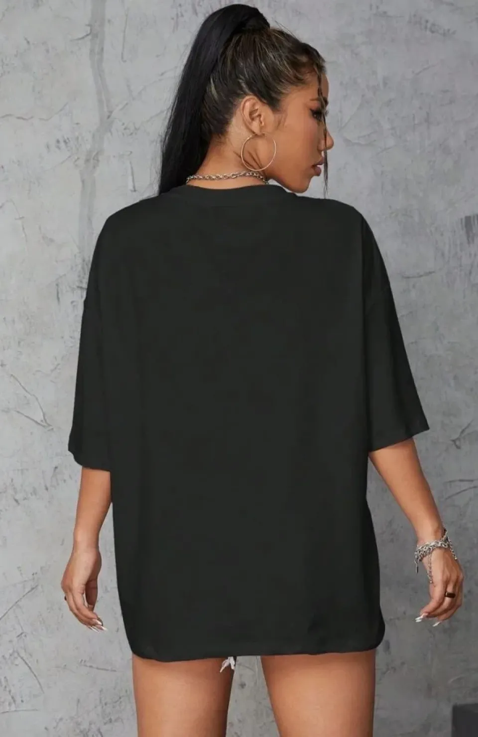 Kadın Baskılı Oversize T-shirt - Siyah