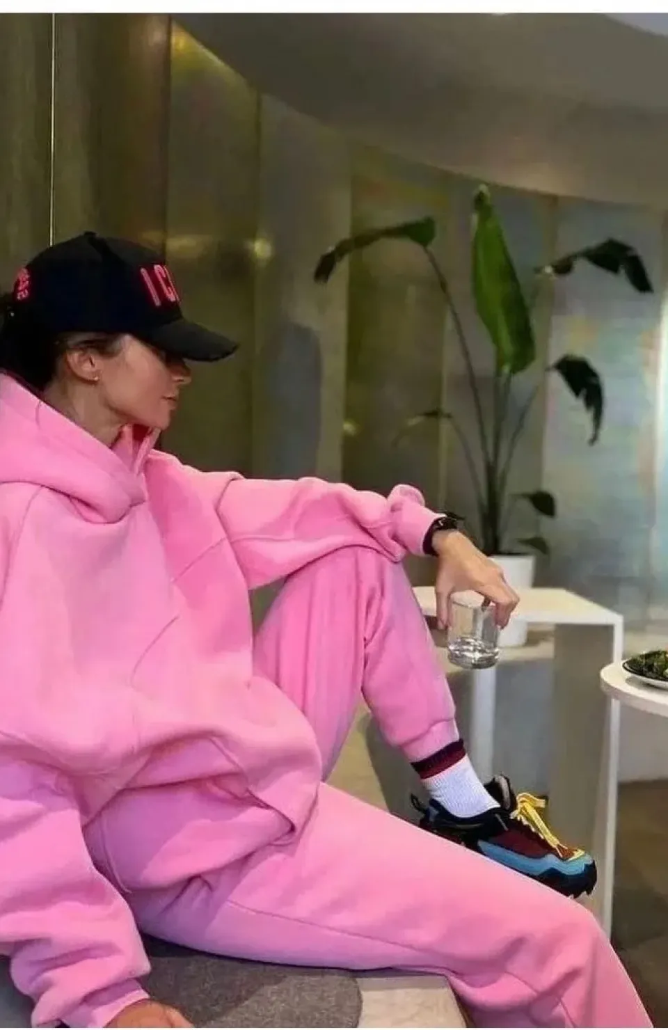 Nakış İşlemeli Üç İplik Sweat Takım- Pembe