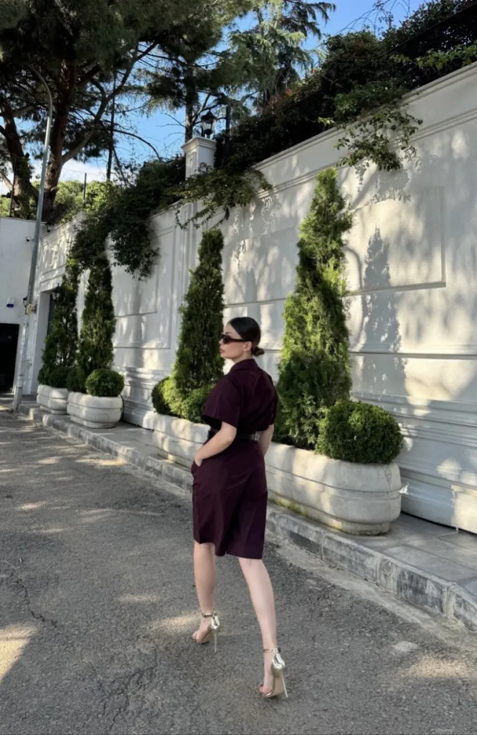 Kadın Yakalı Gömlek Kemerli Şortlu Takım - Bordo