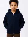 Erkek Çocuk Kapüşonlu Kanguru Çepli Tam Fermuarlı Hırka SweatShirt - Lacivert