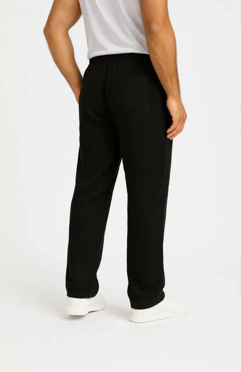 Erkek Keten Pantolon – Cepli, Beli Lastikli ve Bağcıklı, Nefes Alan Rahat Kalıp, Yazlık ve Baharlık Günlük Giyim, Şık & Konforlu Boru Paça Model - Siyah