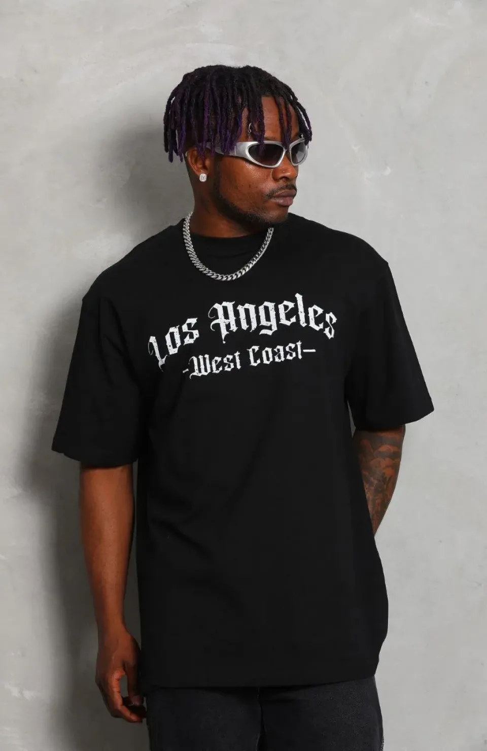 Unisex Oversize Baskılı Bisiklet Yaka T-Shirt - Siyah