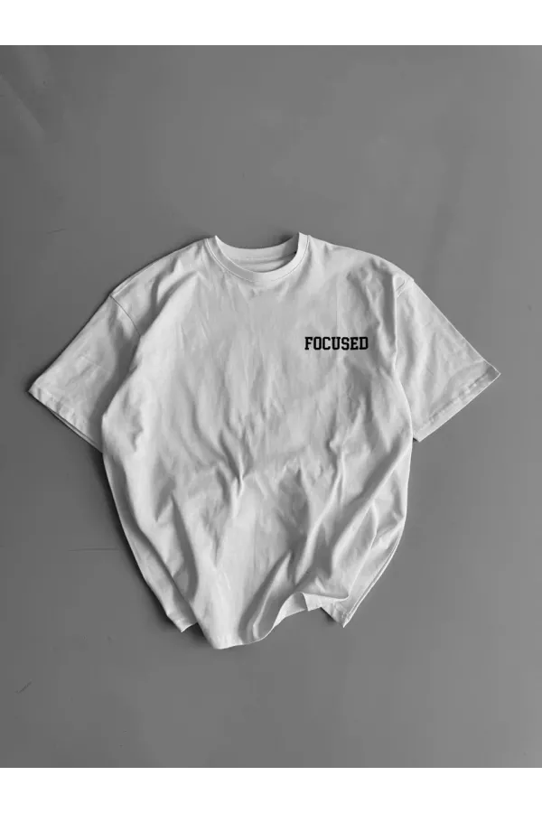 20/1 Penye Compack Baskılı Oversize Bisiklet Yaka Kısa Kol Yazlık T-shirt - Beyaz