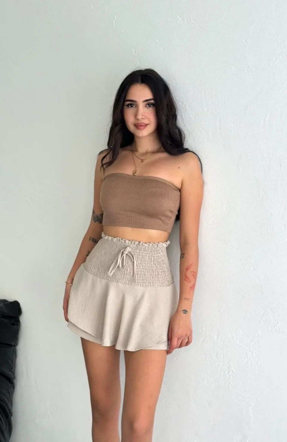 Ayrobin Şortlu Etek - Bej