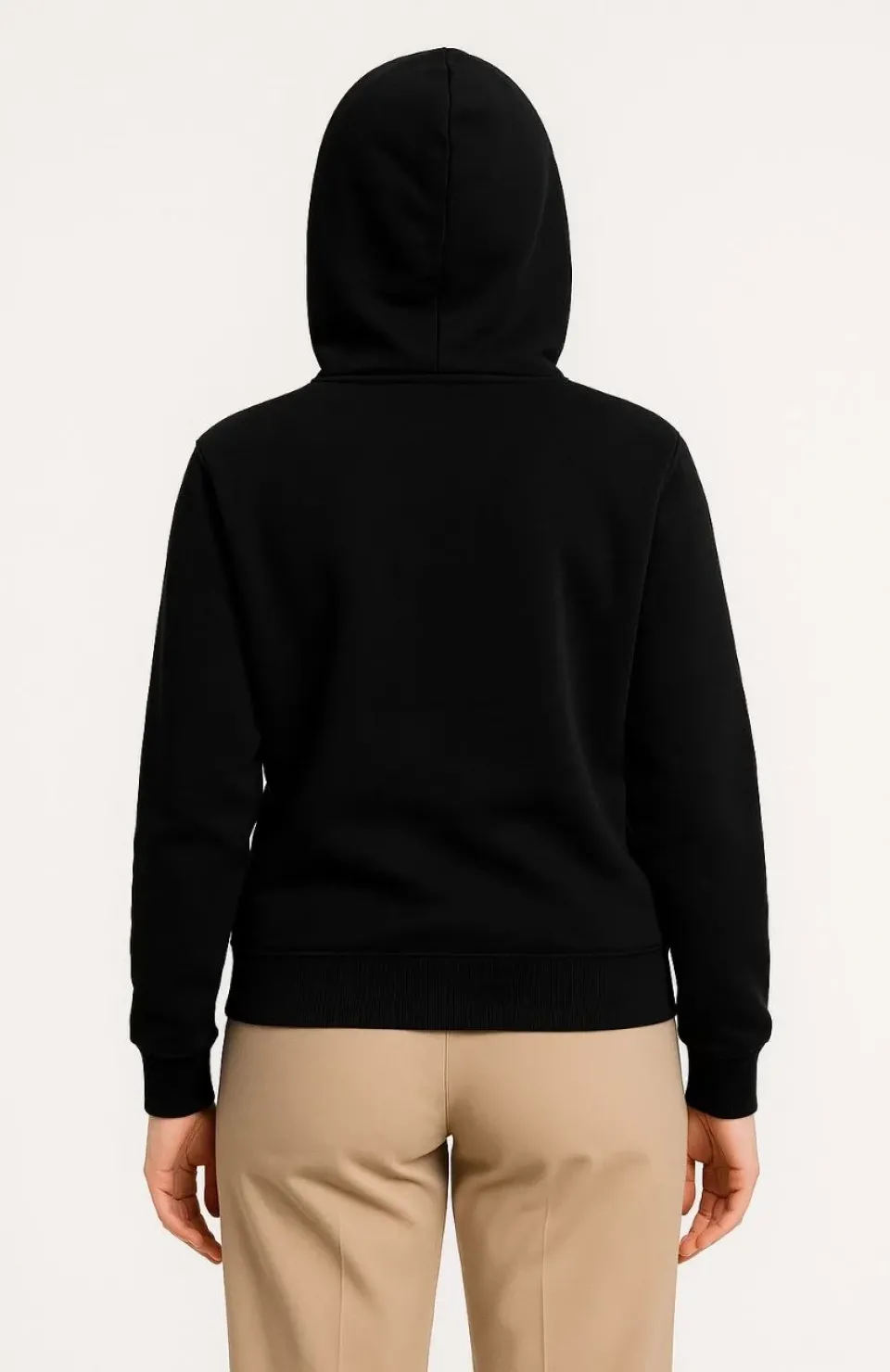 Kadın Üç İplik Kapüşonlu Tam Fermuarlı Kanguru Çepli SweatShirt Hoodie - Siyah