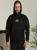 Erkek Baskılı Oversize Üç İplik Kapüşonlu Sweatshirt - Siyah Somersan Giyim | Kadın, Erkek ve Çocuk Moda