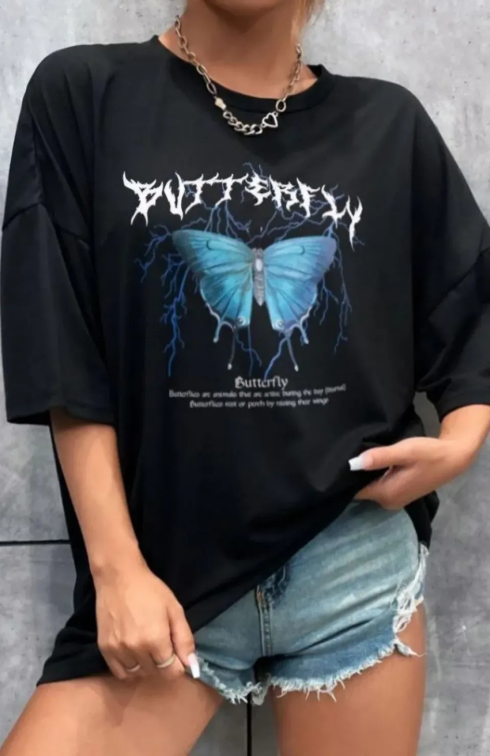 Unisex Baskılı Oversize T-Shirt - Siyah