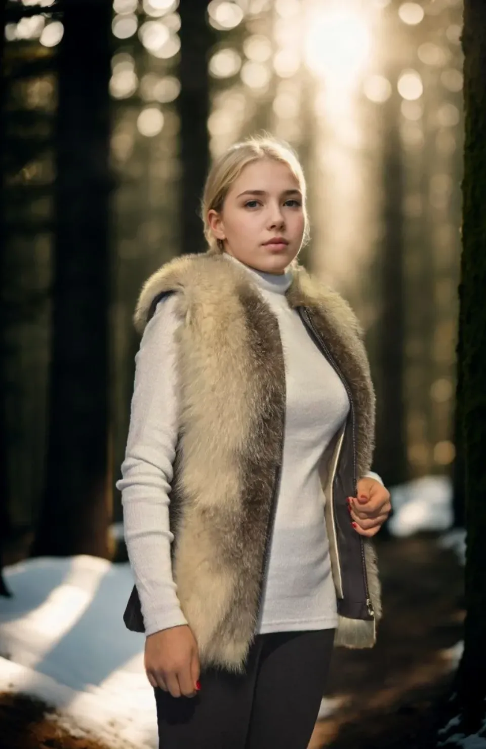 Kadın Kolsuz Hakiki Yelek - Fuşya