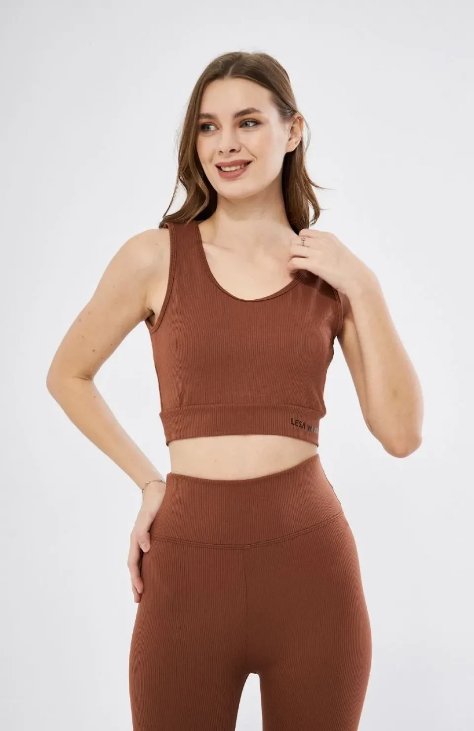 Kadın Fitilli Baskılı Crop - Kahve