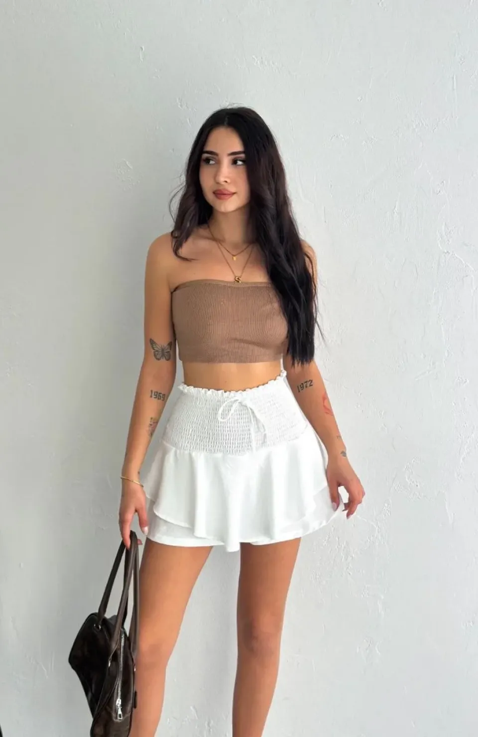 Ayrobin Şortlu Etek - Beyaz