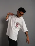 Erkek Sırt Baskılı A Kalite Oversize T-shirt - Beyaz
