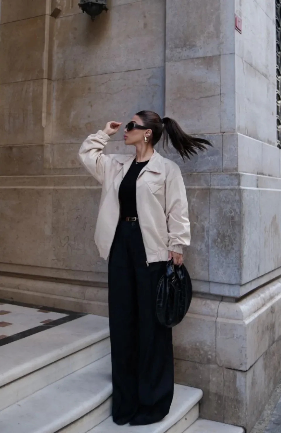 Fermuarlı Gömlek Yaka Bomber Ceket - Beyaz