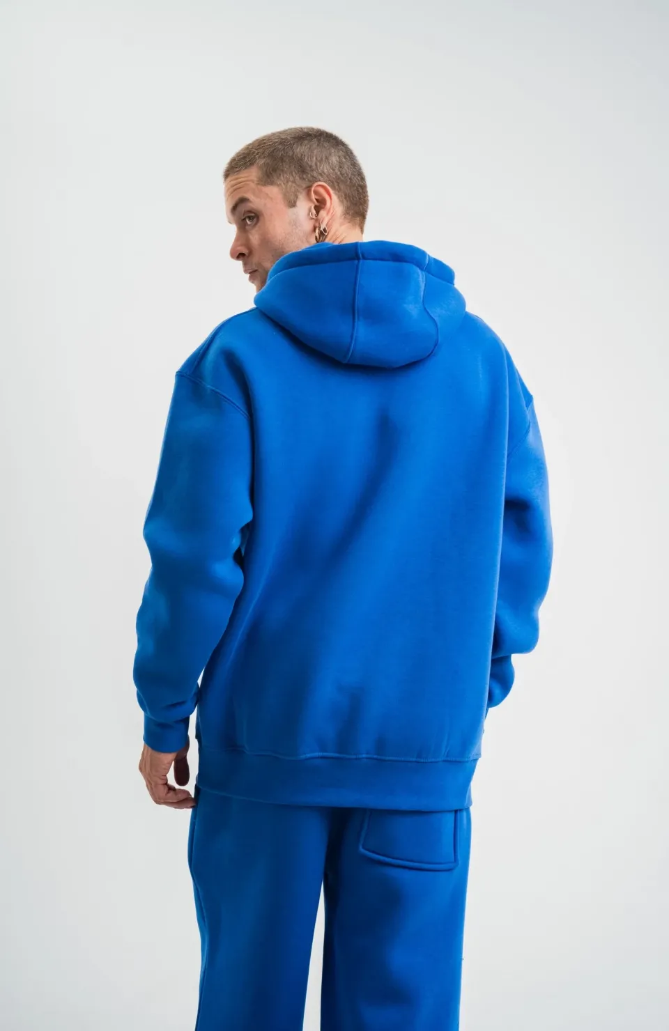 Unisex Double Oversize Kapşonlu Basic SweatShirt - Mavi