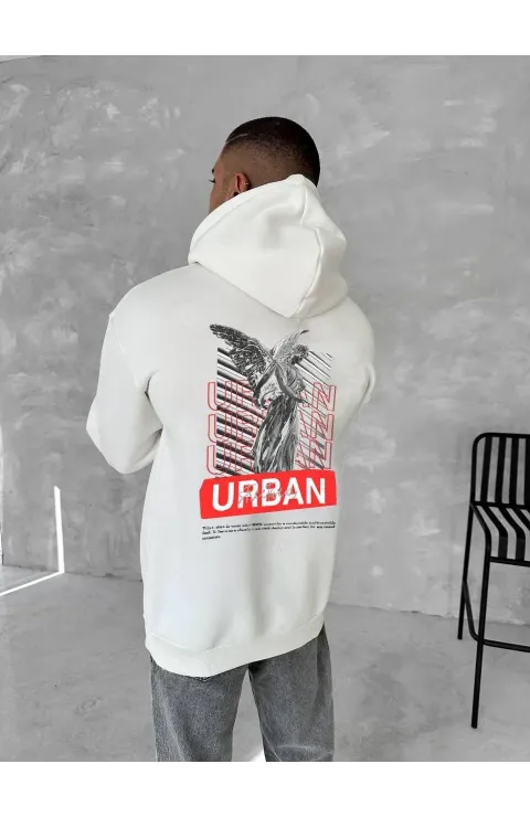 Oversize Üç İplik Kapüşonlu SweatShirt - Beyaz