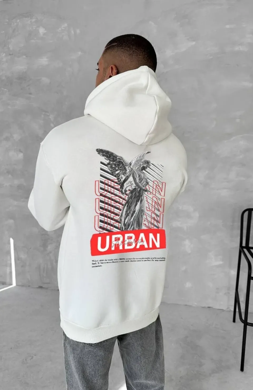 Oversize Üç İplik Kapüşonlu SweatShirt - Beyaz Somersan Giyim | Kadın, Erkek ve Çocuk Moda