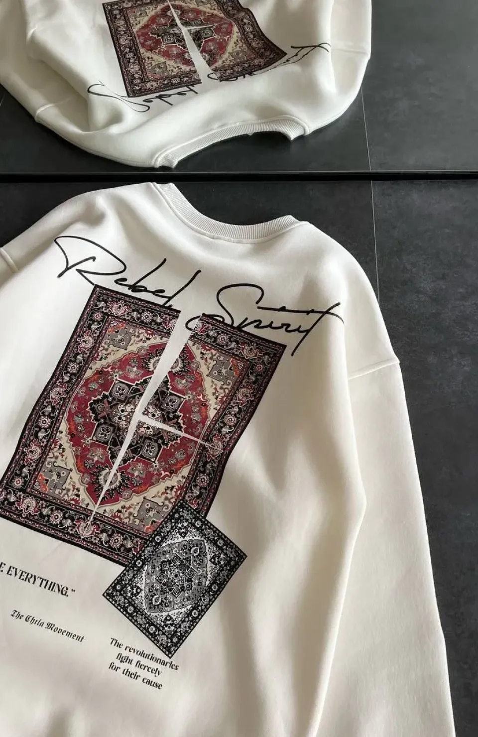 Kadın Bisiklet Yaka Baskılı SweatShirt - Beyaz